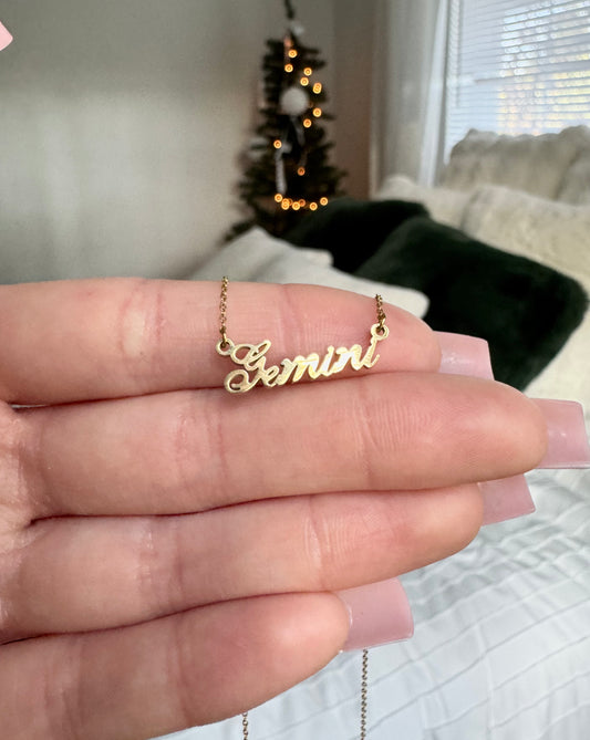 ''Gemini'' Zodiac pendant necklace, 14k gold plated stainless steel