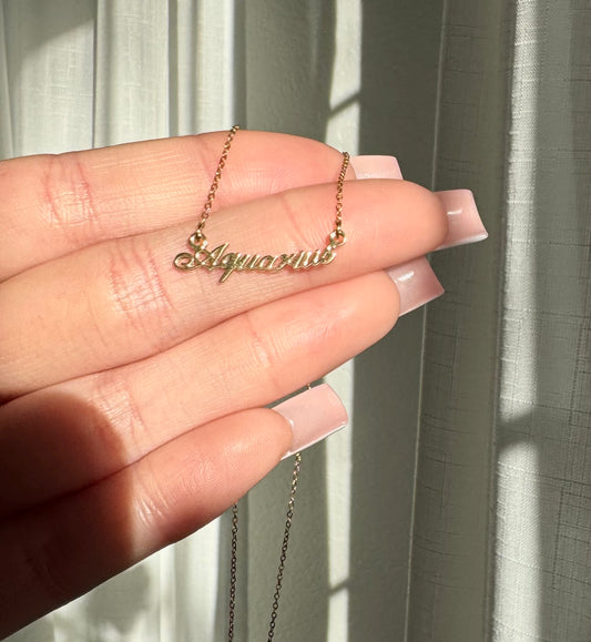 ''Aquarius''14k Gold Plated Stainless Steel Zodiac Name Necklace